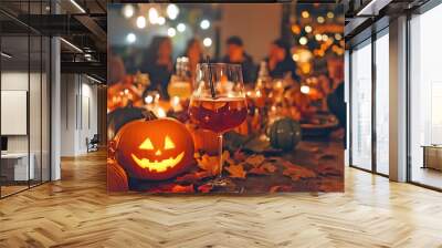 halloween pumpkin lantern party, ai generated. Wall mural