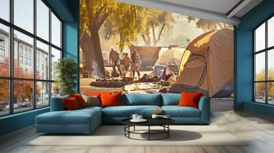 homeless tent city. AI generated. Wall mural