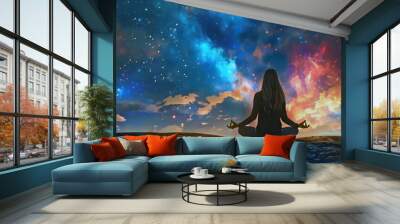 meditating on top of a hill in the lotus position. AI generated.	
 Wall mural