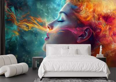 Out-of-body experience woman.AI generated.	 Wall mural