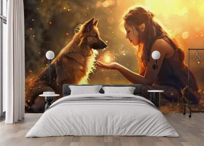 woman and dog healing , ai generated. Wall mural