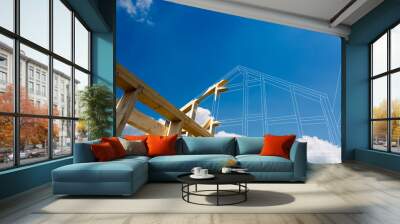 Concept the design and construction of a new wooden house. Wall mural