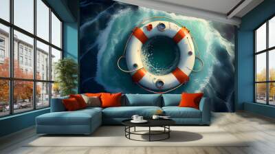 A life preserver floating in the middle of the ocean, Generative Ai Wall mural