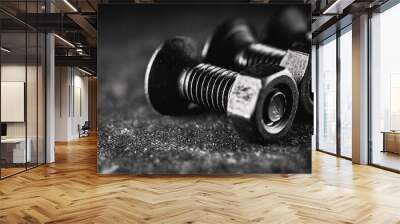 Metal nuts and bolts on a gray surface Wall mural