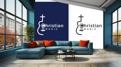 Acoustic Guitar Christian Music logo design Wall mural