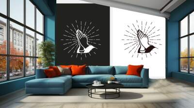 Praying Hands Sunburst Line logo design vector icon inspiration Wall mural