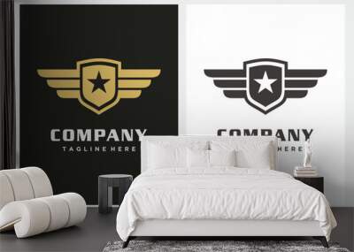 Wings Shield and Star Gold logo design vector icon inspiration Wall mural