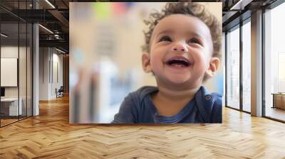 Closeup of a Happy Baby Boy Smiling in a Bright Room Wall mural