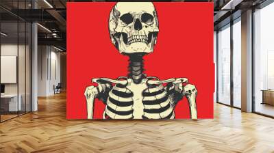 Vector Illustration of Human Skeleton on Red Background Wall mural