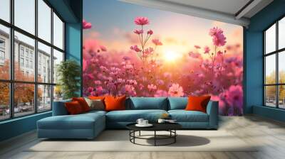 beautiful cosmos flower field Wall mural