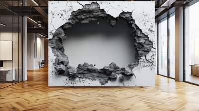 Hole breaking through white wall, Wall mural