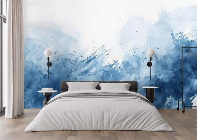 traditional grunge brushstrokes color and hand-painted background texture of blue winter snow and white. Wall mural