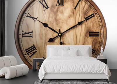 wooden clock isolated on png transparent background Wall mural