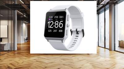 wrist smart watch mockup with white strap, png file of isolated cutout object with shadow on transparent background. Wall mural