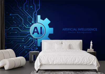 Artificial intelligence abstract background, AI chipset on circuit board. Technology concept design, Machine learning and generate by chip, Vector illustration for banner and web template. Wall mural