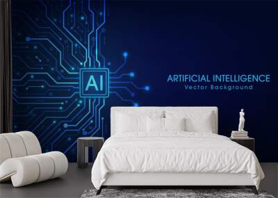 Artificial intelligence abstract background, AI chipset on circuit board. Technology concept design, Machine learning and generate by chip, Vector illustration for banner and web template. Wall mural