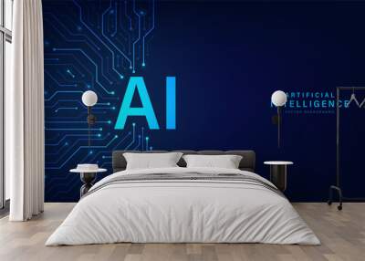 Artificial intelligence abstract background futuristic Hitech style, Technology concept design, Machine learning and generate by chip, Vector illustration for banner and web template. Wall mural