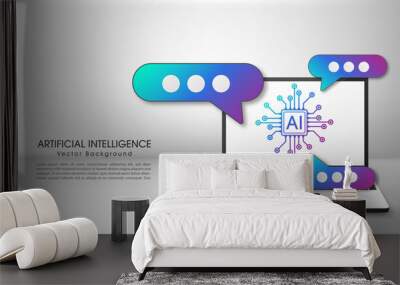 Chatbot assistant application. Artificial intelligence technology concept design, Machine learning and generation by chip, AI chatbot service. Vector illustration for banner and web template. Wall mural