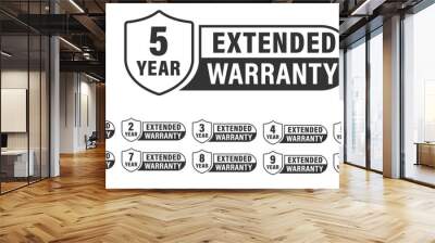 Collection of warranty number 1, 2, 3, 4, 5,6 7, 8, 9, 10 year label badge  black and white style, Set of warranty isolated on white background, Vector  illustration. Wall mural