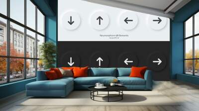 Direction sign. A set of black and white round buttons with direction symbols. The arrow up, down, right, left icon. 3D Neumorphism design style for Apps, Websites, Interfaces, and mobile apps. UI UX. Wall mural