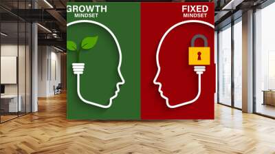 Mindset concept with head silhouette. Heads of two persons one with growth mindset vs fixed mindset. Vector illustration design for template design, business, infographic, web, brochure and banner. Wall mural