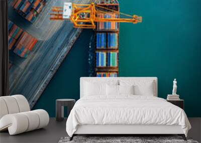 Cargo ship moored at the port. Wall mural