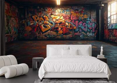 Graffiti wall with colorful art, artist pop art style background backdrop Wall mural