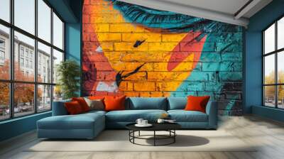 Graffiti wall with colorful art, artist pop art style background backdrop Wall mural