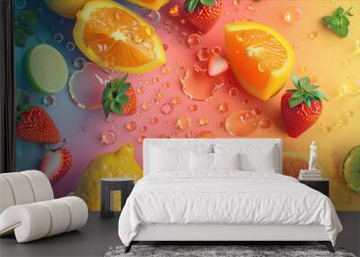 Mixed fruits on a bright background. Wall mural