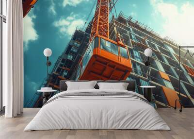 modern building construction site Crane lifting construction equipment Wall mural