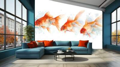 Watercolor painting of a school of goldfish swimming in clear water. Wall mural