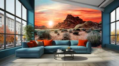 Sunset hiking on the trails in the Valley of Fire State Park near Las Vegas, Nevada, USA. Wall mural