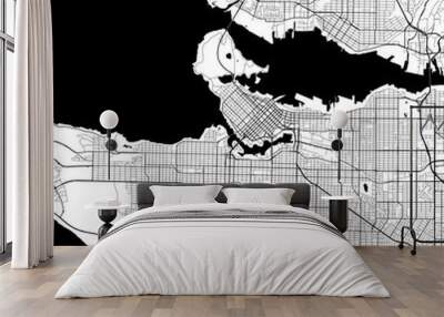 Vancouver Canada City Monochrome Black and White Minimalist Street Road Aesthetic Decoration Map Wall mural