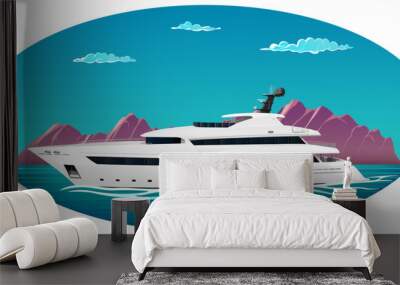 White luxury yacht in the open sea Wall mural