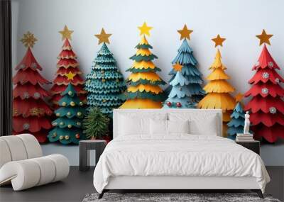 Festive Paper Christmas Trees in Colorful Display Wall mural