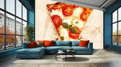 Fresh Slice of Pizza with Tomato and Basil Garnish Wall mural