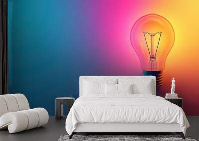 Modern Light Bulb Icon in Minimal Style on Bright Colorful Background Wall mural