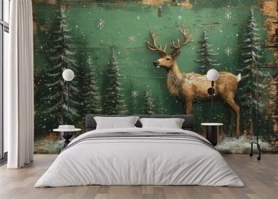 Winter Forest Scene with Majestic Deer Wall mural