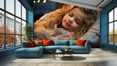 cute little girl sleeping in the night.generative ai Wall mural