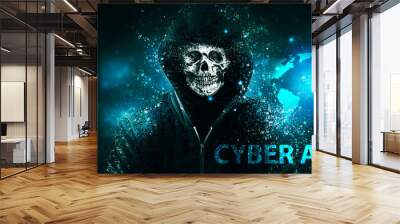 Cybersecurity, computer hacker with hoodie Wall mural