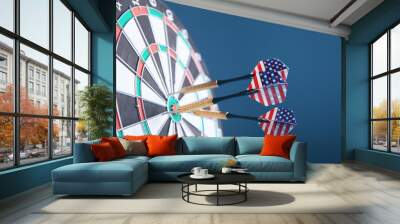 dart arrow hitting in the target center of dartboard. Wall mural