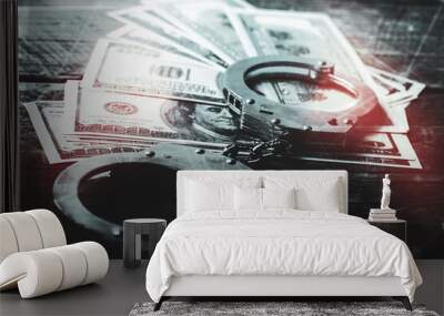 handcuffed money on the table Wall mural