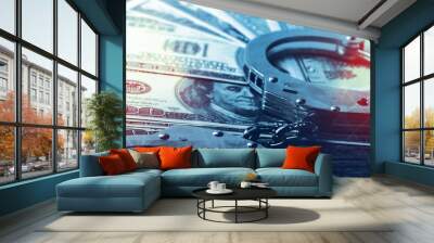 handcuffed money on the table Wall mural