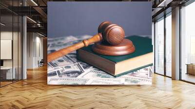 Judge gavel with dollars and law books Wall mural