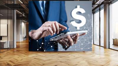 money transfer in digital world, business and technology concept 3D illustration Wall mural