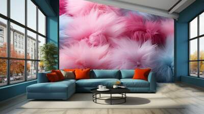 pink bear in white fluffy fluffy clouds.generative ai Wall mural