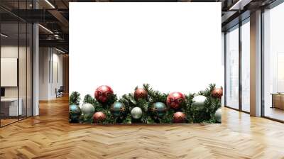 Christmas decorations across the bottom of a white back ground Wall mural