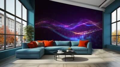 Gentle satisfying particle flow. Elegant waves of colorful dust, magical ripples. Information stream, data transfer, virtual reality cyberspace. Creative soft bokeh, abstract background. 3d rendering Wall mural