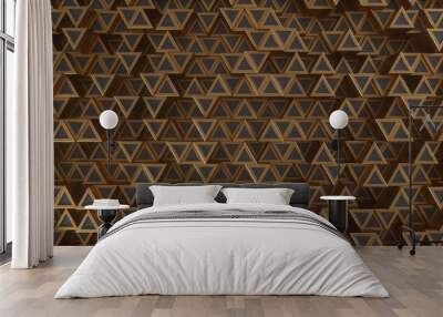 Triangular geometric background. Abstract structure of lots of metal triangles of different height. Creative grid surface with top view. Pattern of block elements. 3d rendering Wall mural