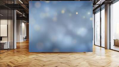 Christmas winter background - blue banner with golden bokeh lights Wall mural